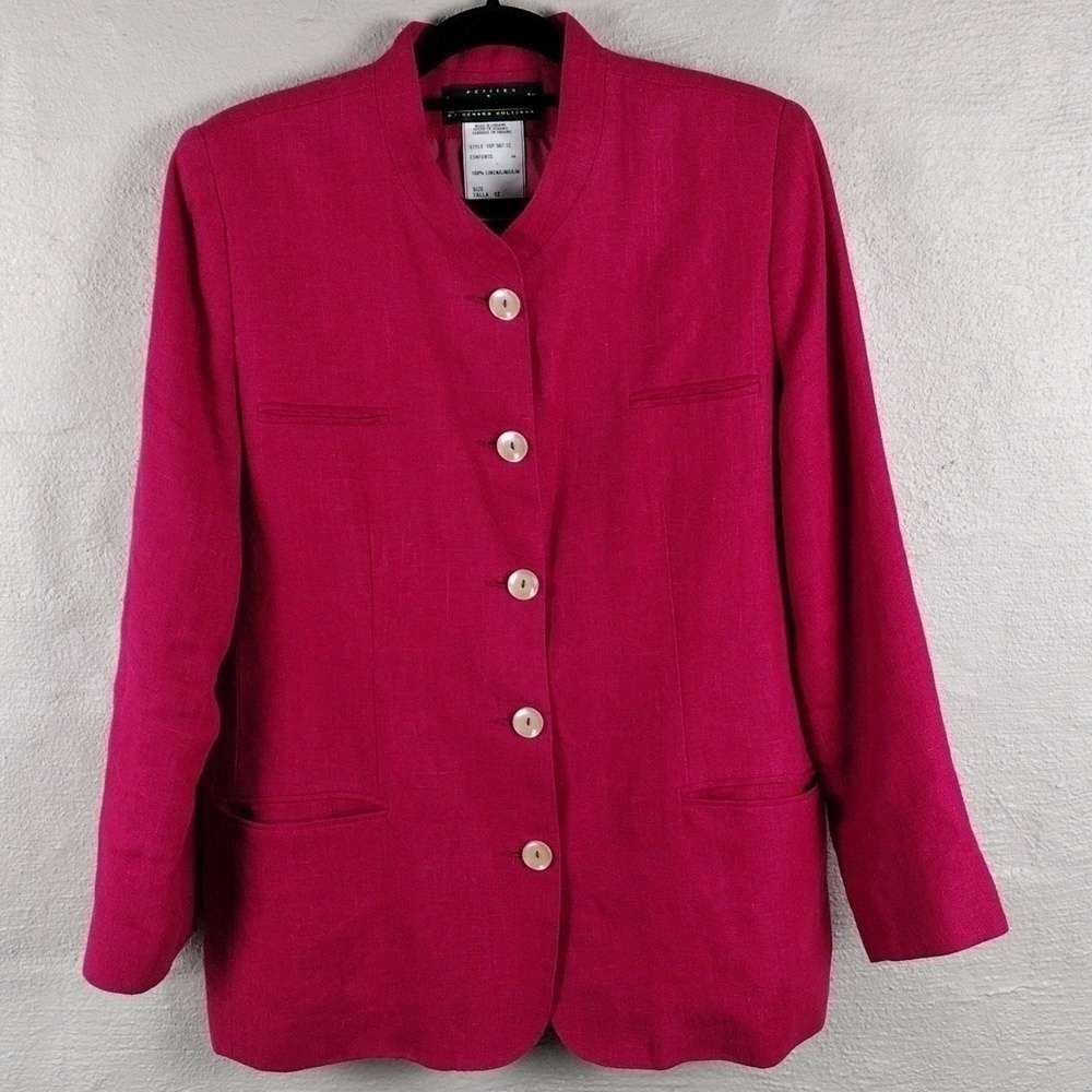 Harve Bernard Petites Pink Linen Long Sleeve Single Breast Button Classic Blazer - Picture 2 of 16